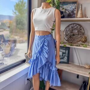 Chicwish Applause of Ruffle Tiered Frill Hem Skirt in Blue/White, Women's Small